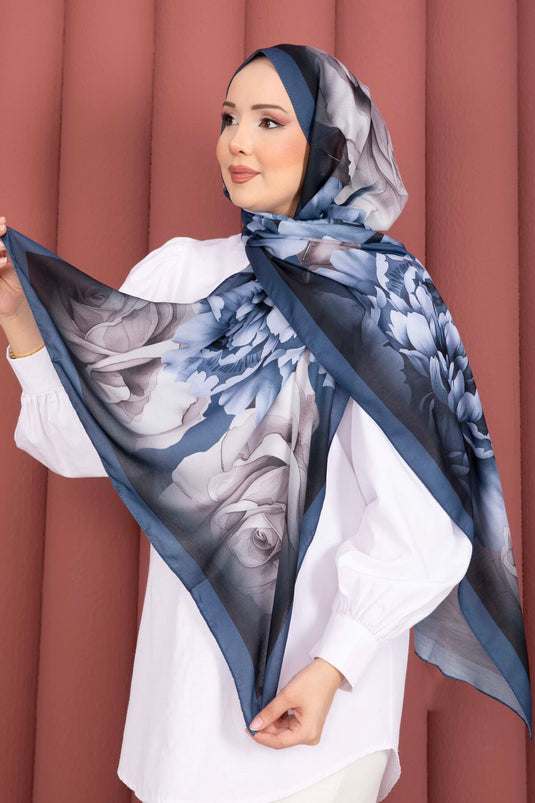 Roze Motief Premium Sjaal Serie Navy