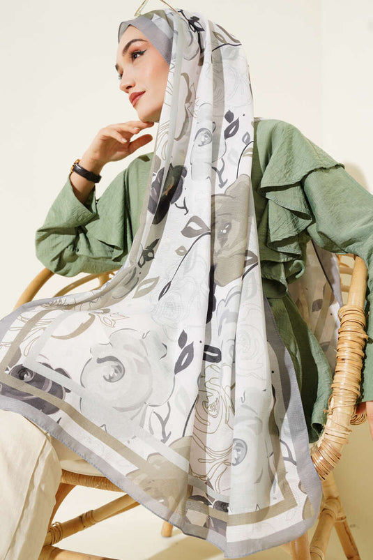 Gül Motifli Şal Gri