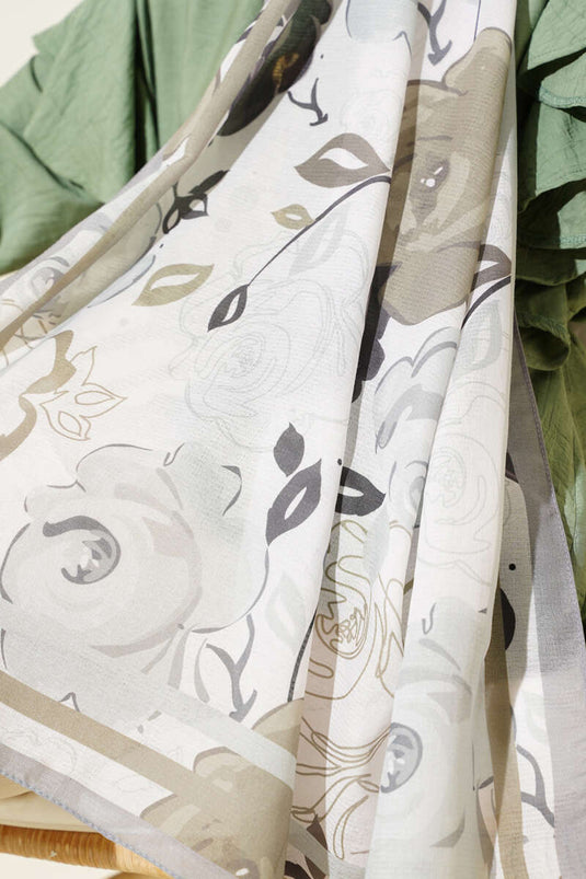 Gül Motifli Şal Gri