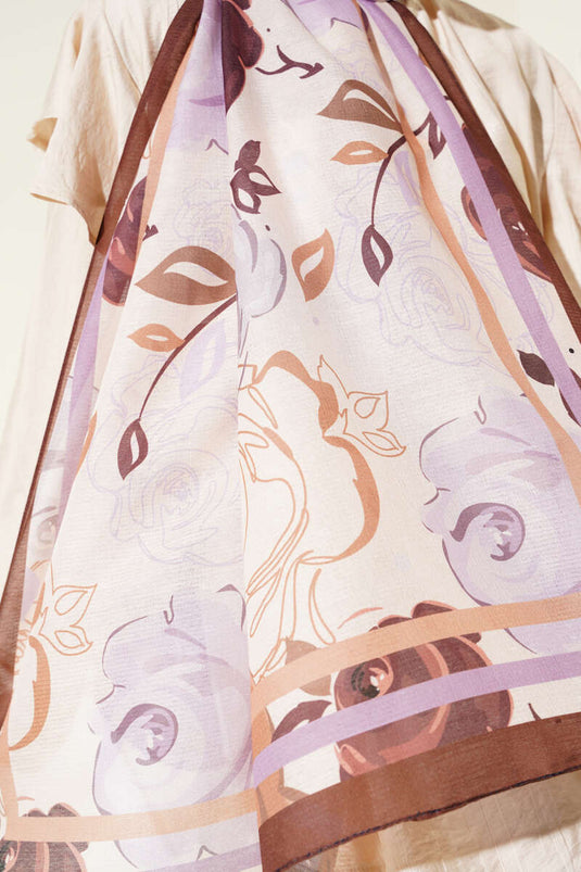 Gül Motifli Şal Kahve