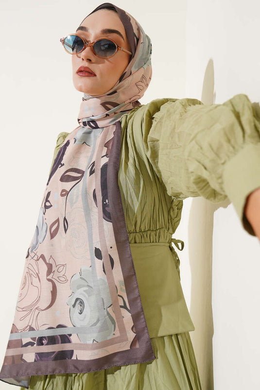 Rose Motif Scarf, Dark Brown