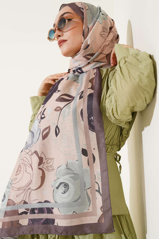 Rose Motif Scarf, Dark Brown