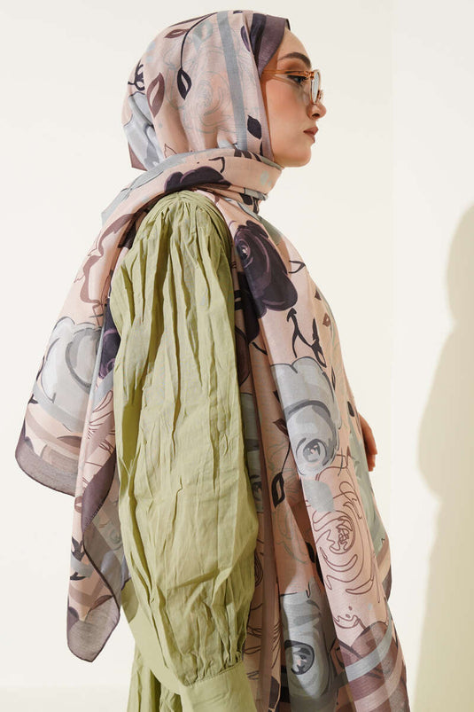 Rose Motif Scarf, Dark Brown