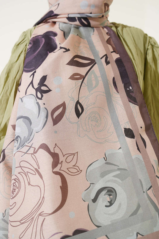 Rose Motif Scarf, Dark Brown