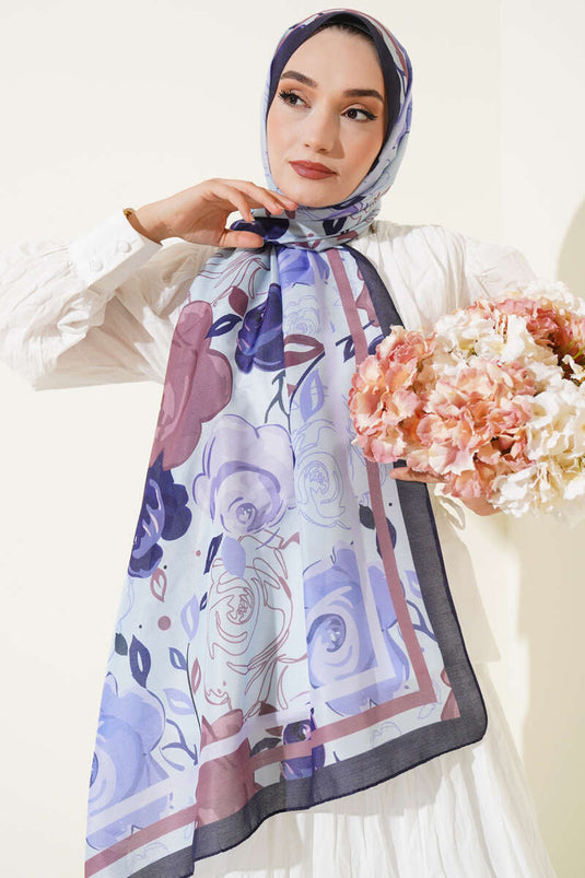 Châle lilas à motif rose