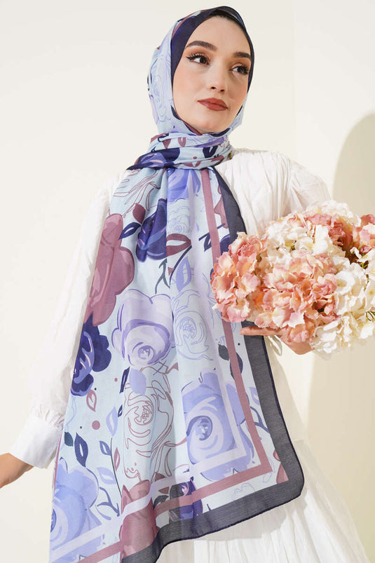 Châle lilas à motif rose