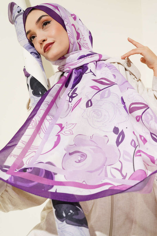 Rose Motif Shawl Purple