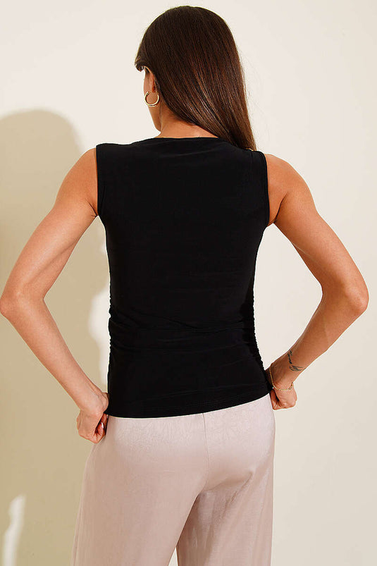 Blouse Sandy à bouton Gül noire