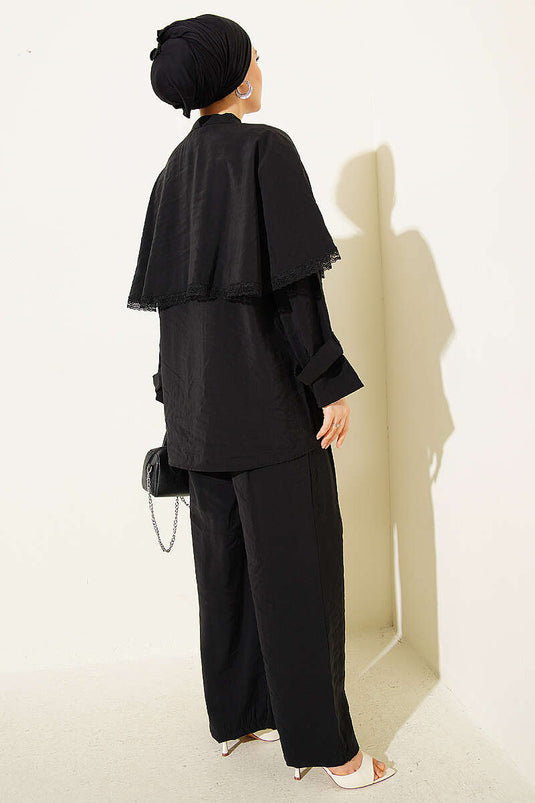 Ensemble deux pièces avec cape et détails Güprü noir