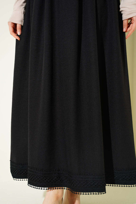 Black Skirt with Lace Detail and Elastic Waistband