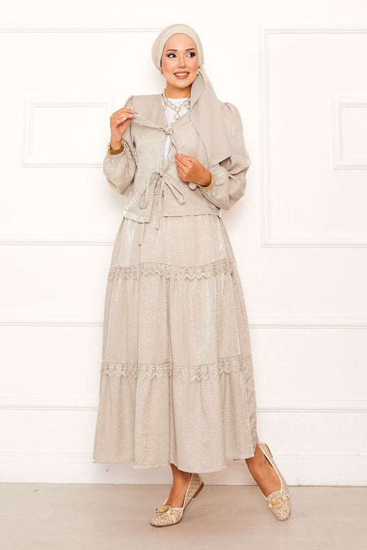 Ensemble kimono avec détail en guipure et jupe