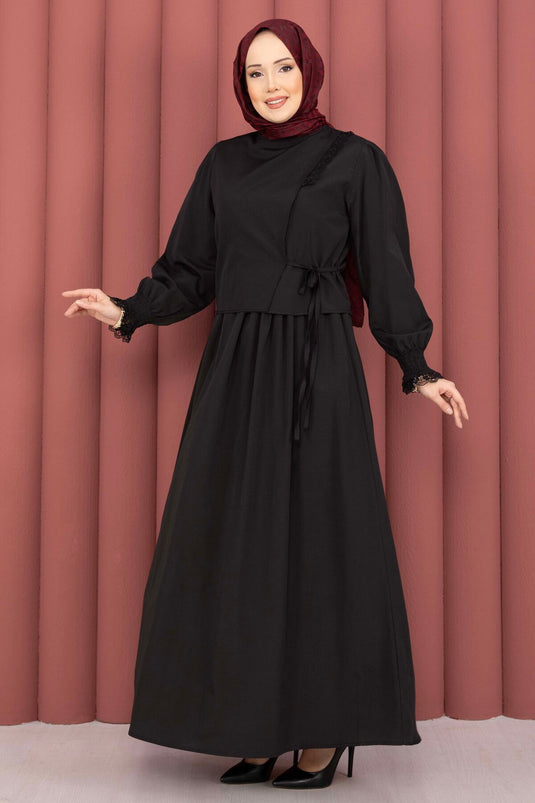 Two-Piece Set with Lace-Trimmed Dress Black