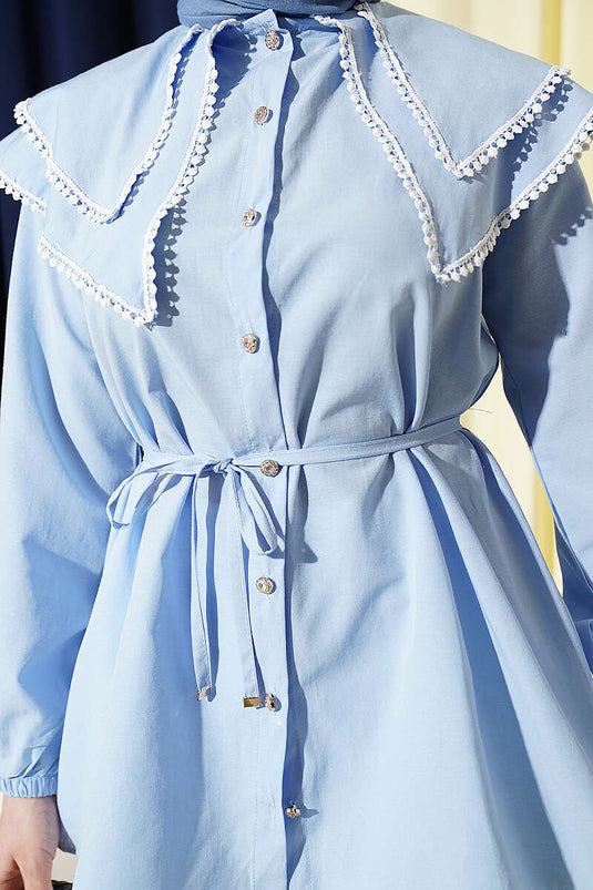Camicia con doppio colletto marinaretto in pizzo, azzurro bebè