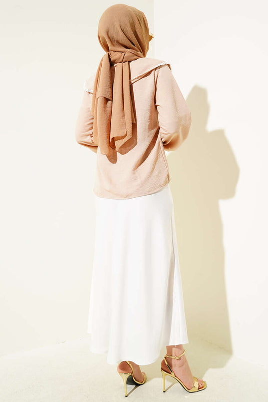 Chemise Courte Col Marin En Dentelle Biscuit