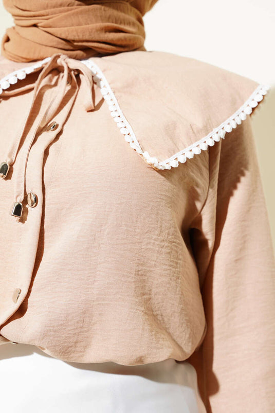Chemise Courte Col Marin En Dentelle Biscuit