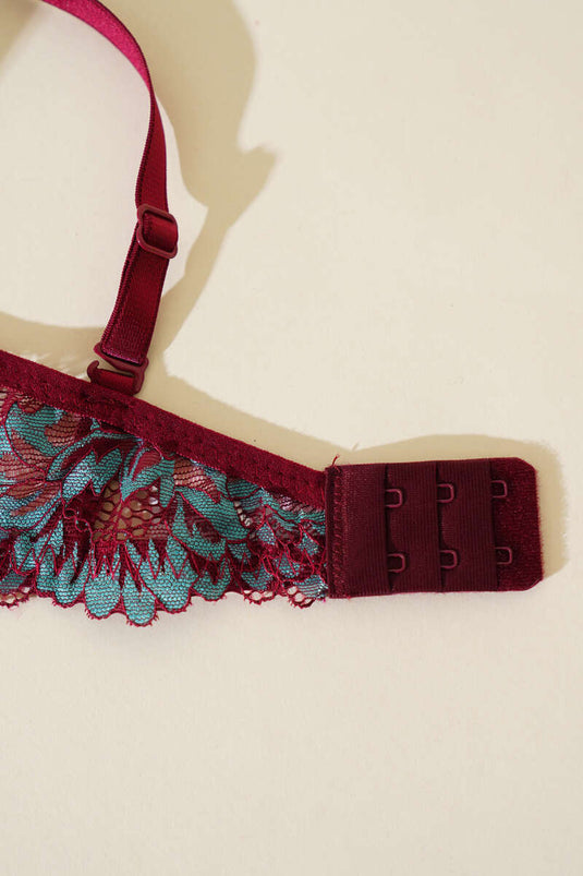 Soutien-gorge rembourré à lacets bordeaux turquoise