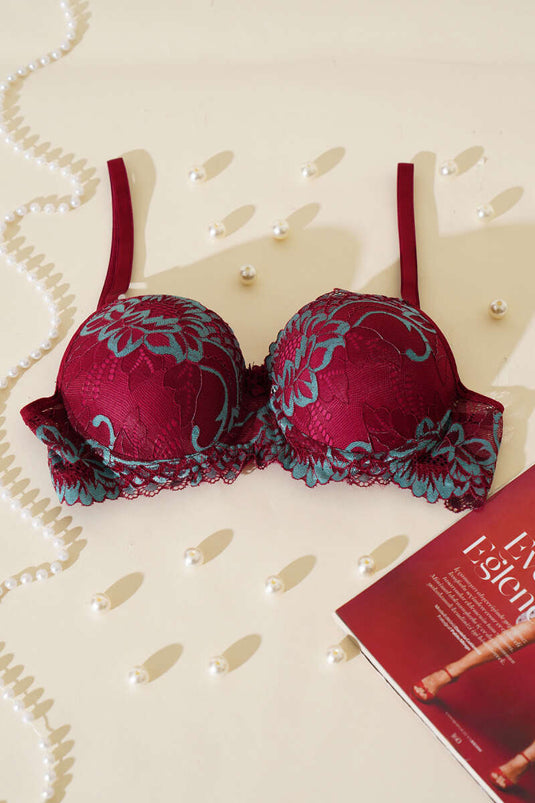 Soutien-gorge rembourré à lacets bordeaux turquoise