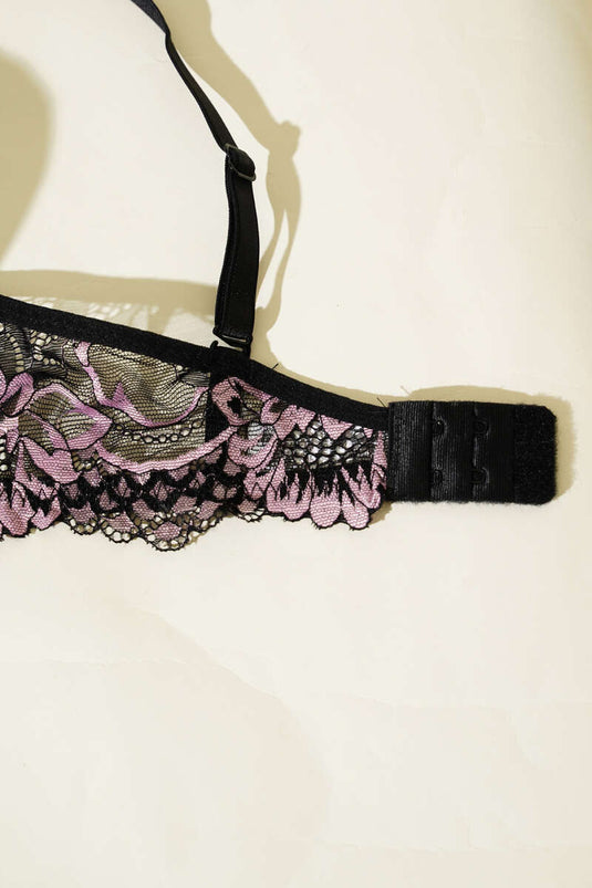 حمالة صدر مبطنة بالدانتيل باللون الأسود والوردي