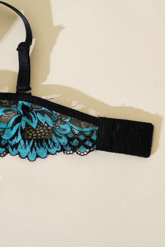 Soutien-gorge rembourré à lacets noir turquoise