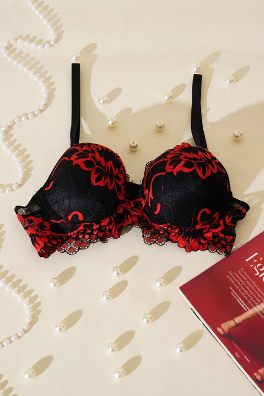 Reggiseno con lacci non imbottito nero rosso