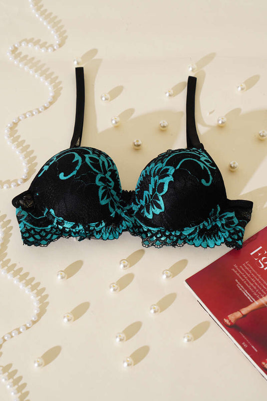 Soutien-gorge à lacets sans rembourrage noir turquoise