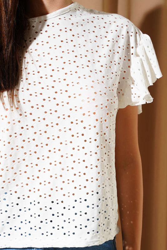 Laced Ruffle T-shirt Ecru