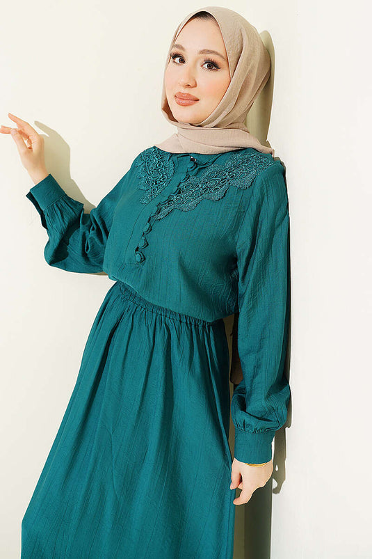 Lace Half-Brit Buttoned Skirt Set Emerald