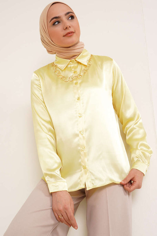 Chemise Satin Légèrement Fluide Jaune