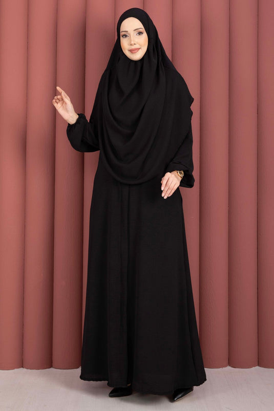 Hafsa Fermuar Detaylı Tesettür Namaz Elbisesi Siyah