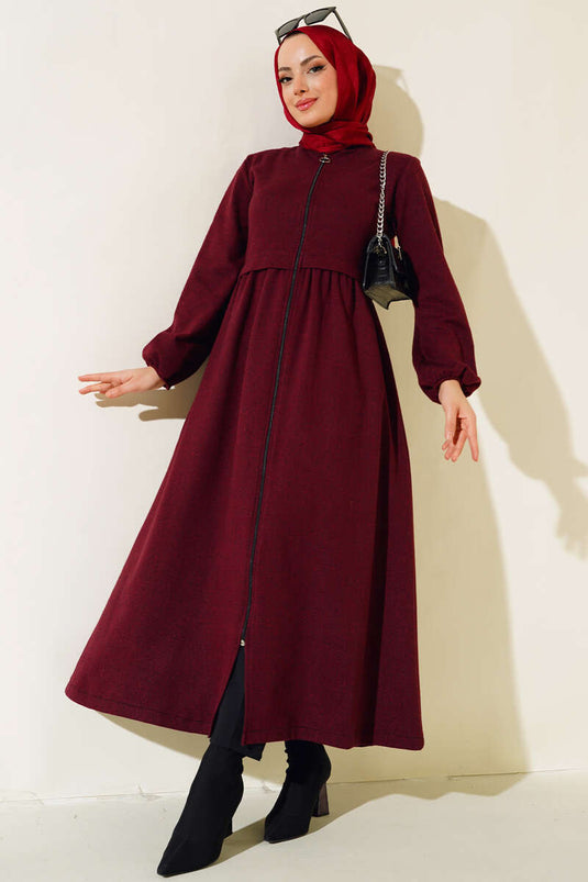 Magnifique Col Chevrons Abaya Rouge Claret