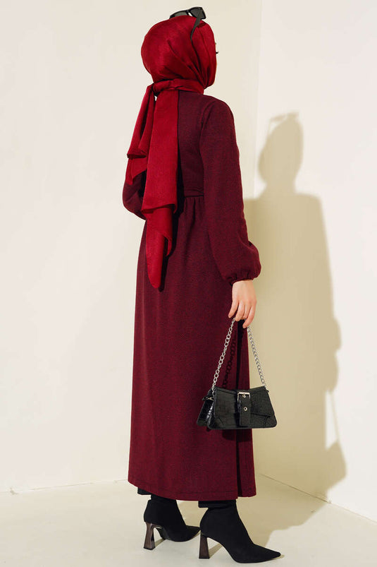 Magnifique Col Chevrons Abaya Rouge Claret