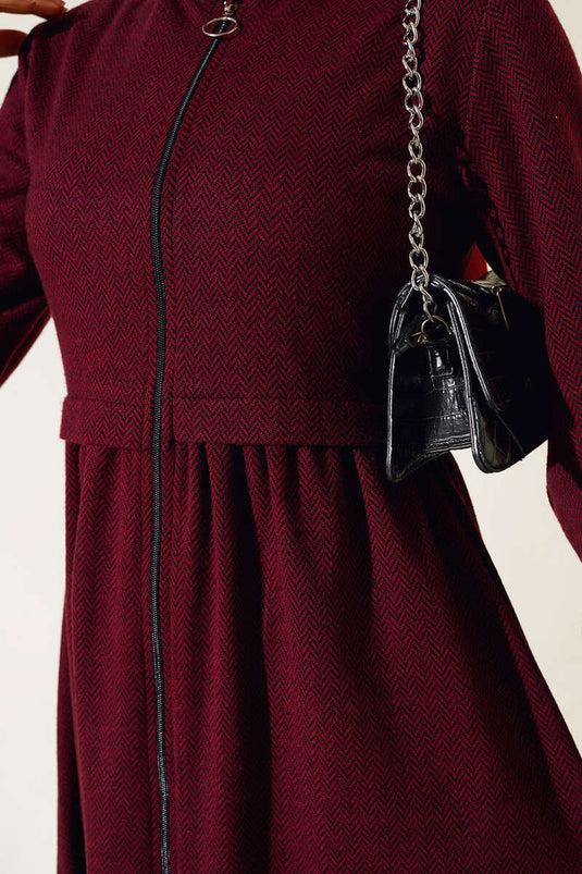 Magnifique Col Chevrons Abaya Rouge Claret