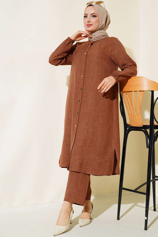 Double Breasted Button-Down Suit Brown