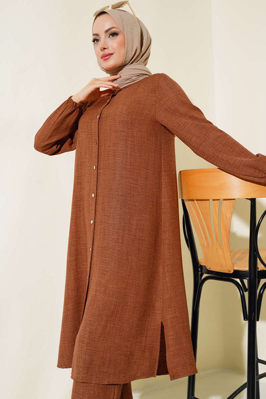 Double Breasted Button-Down Suit Brown