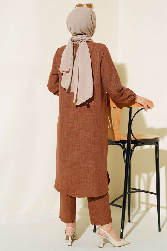 Double Breasted Button-Down Suit Brown