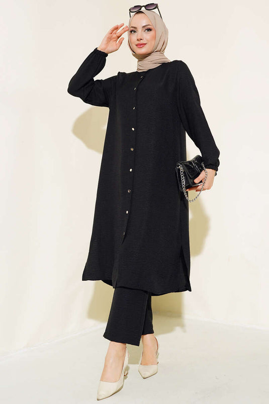 Double Breasted Button-Down Suit Black