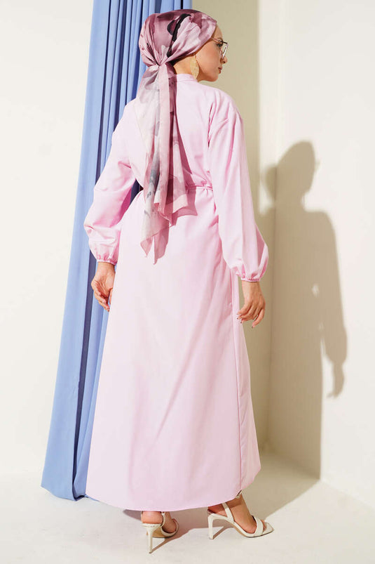 Pink Mandarin Collar British Button-Down Dress