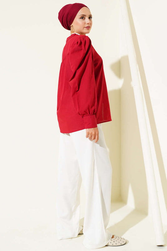 British Button-Down Collar Shirt in Burgundy