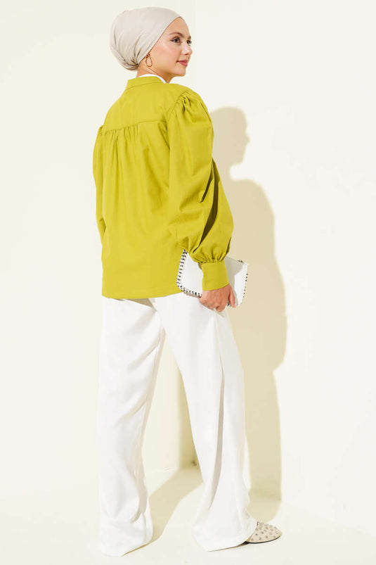 Grandad Collar Brit Button-Down Shirt Oil Green