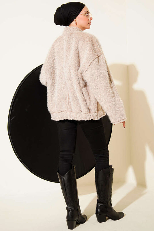 Hakim Yaka Çıtçıtlı Sakallı Ceket Bej