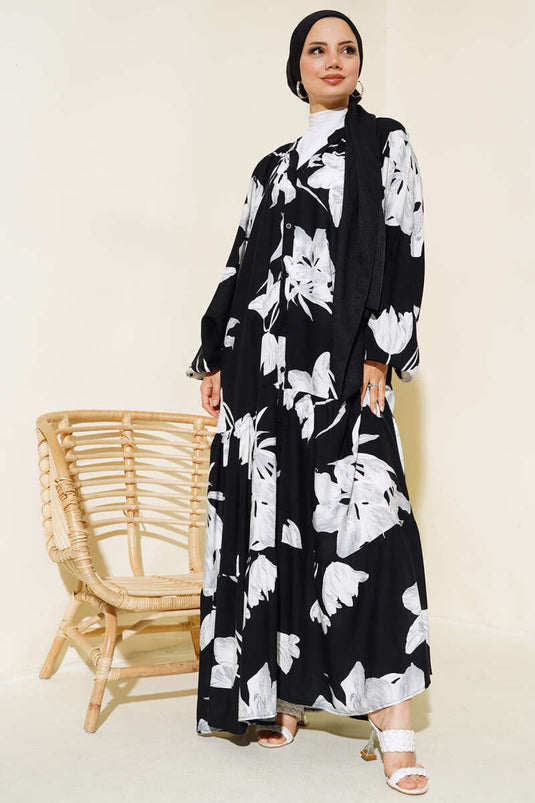 Robe décontractée à motifs magnifique col noir et blanc