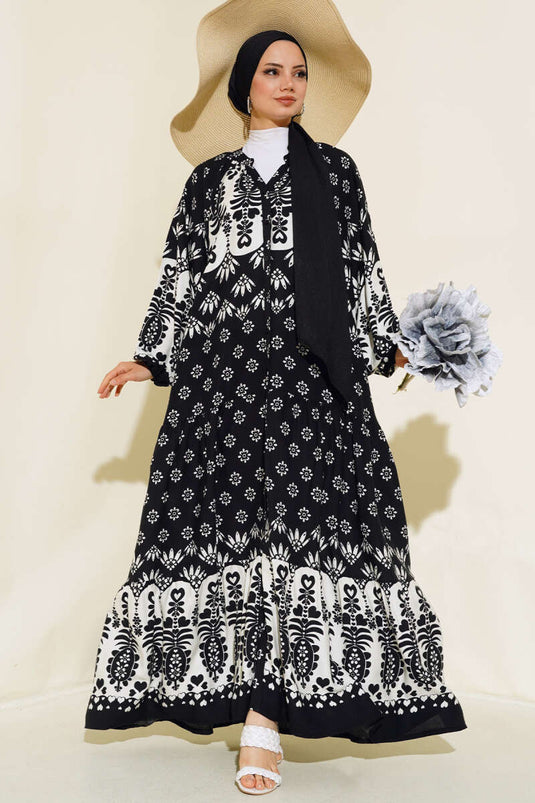 Robe décontractée à motifs magnifique col noir