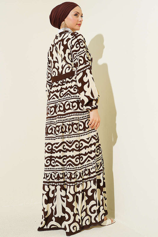 Robe à motifs avec col Hakim et boutons, couleur café