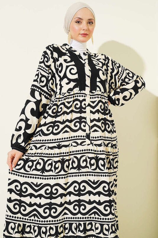 Robe à motifs avec col Hakim et boutons noire