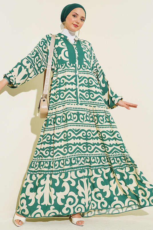 Robe à motifs avec col Hakim et boutons Émeraude