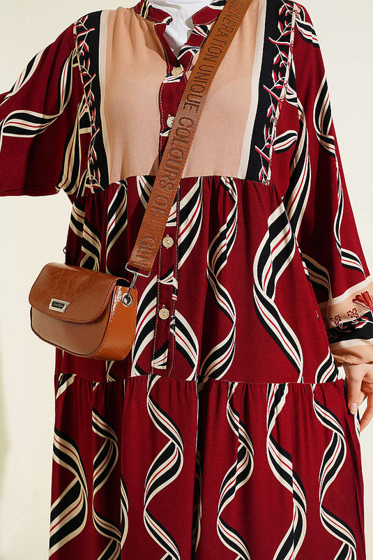 Hakim Collar Buttoned Layered Dress Burgundy
