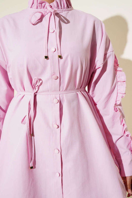 Grandad Collar Ruffle Shirt Pink