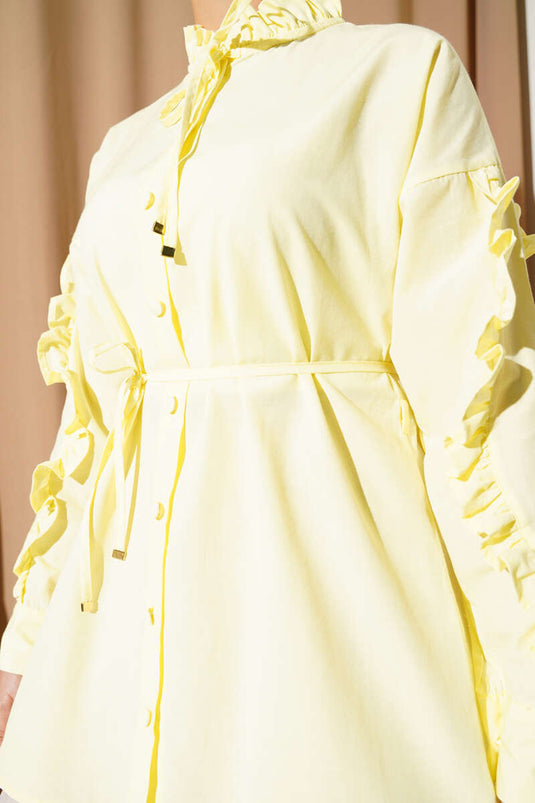Grandad Collar Ruffle Shirt Yellow