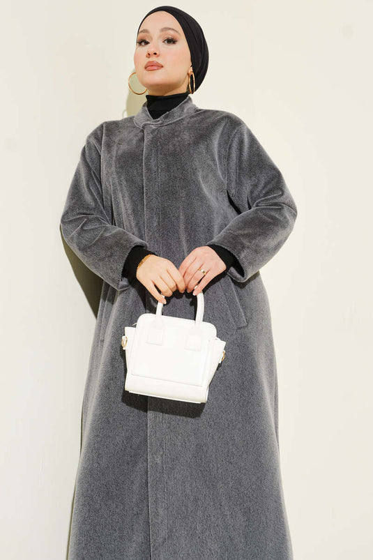 Mandarin Collar Goldfox Coat, Smoke Grey
