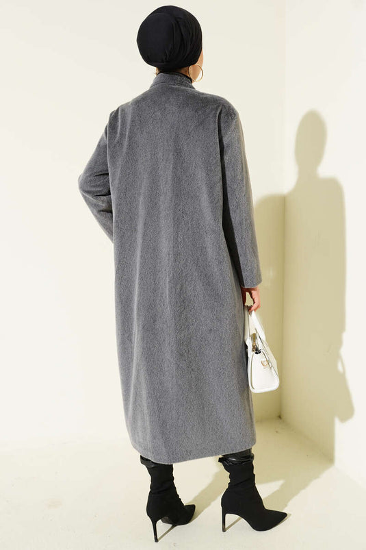 Mandarin Collar Goldfox Coat, Smoke Grey